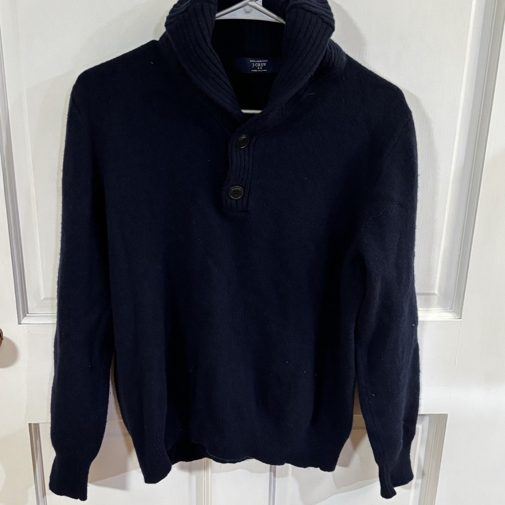 Crew Men's 100% Lambswool Shawl Collar Sweater Medium navy blue
